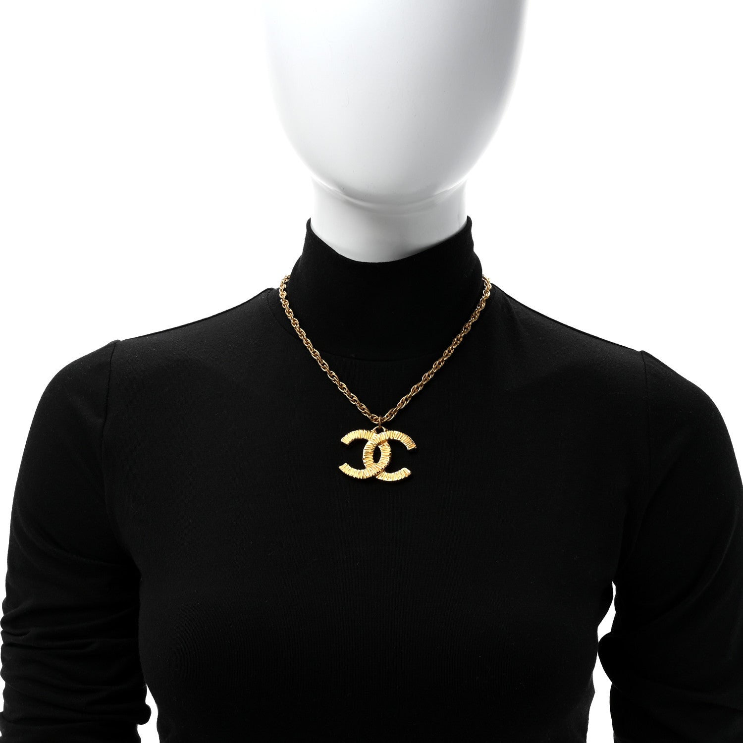 Chanel Metal Textured CC Chain Pendant Necklace Gold 2 of 6