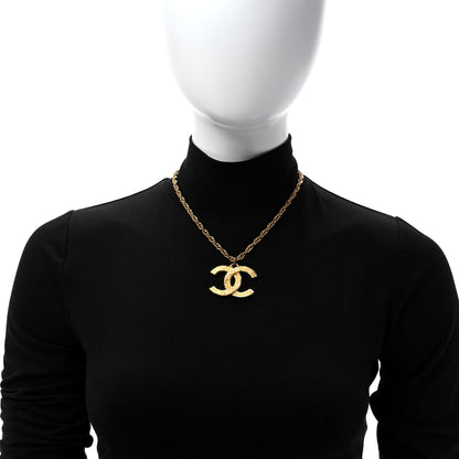 Chanel Metal Textured CC Chain Pendant Necklace Gold 2 of 6