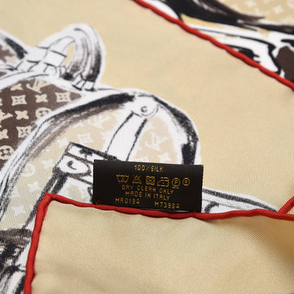 Louis Vuitton Silk Monogram Trunks Square Scarf Brown 5 of 5