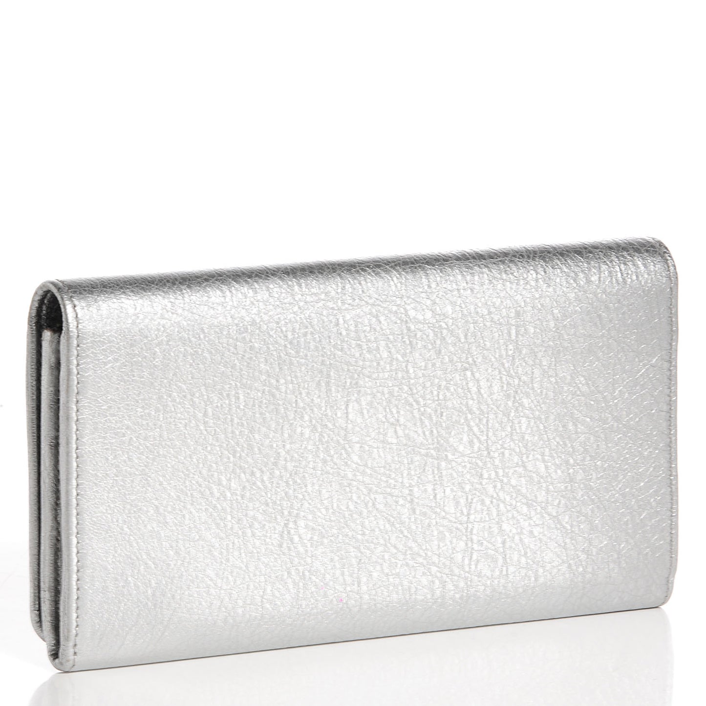 Agneau Giant 12 Silver Hardware Money Wallet Gris Aluminum