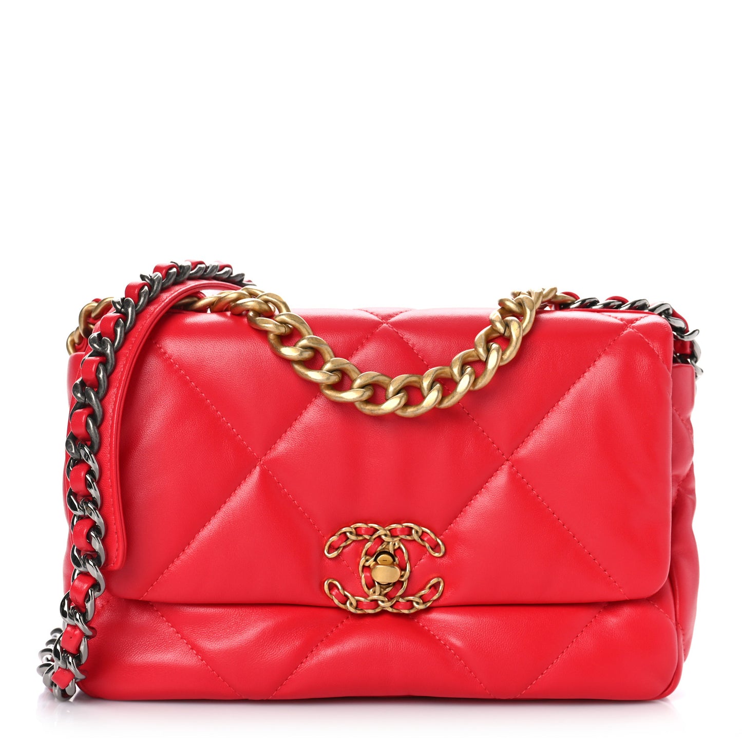 Lambskin Quilted Medium Chanel 19 Flap Red