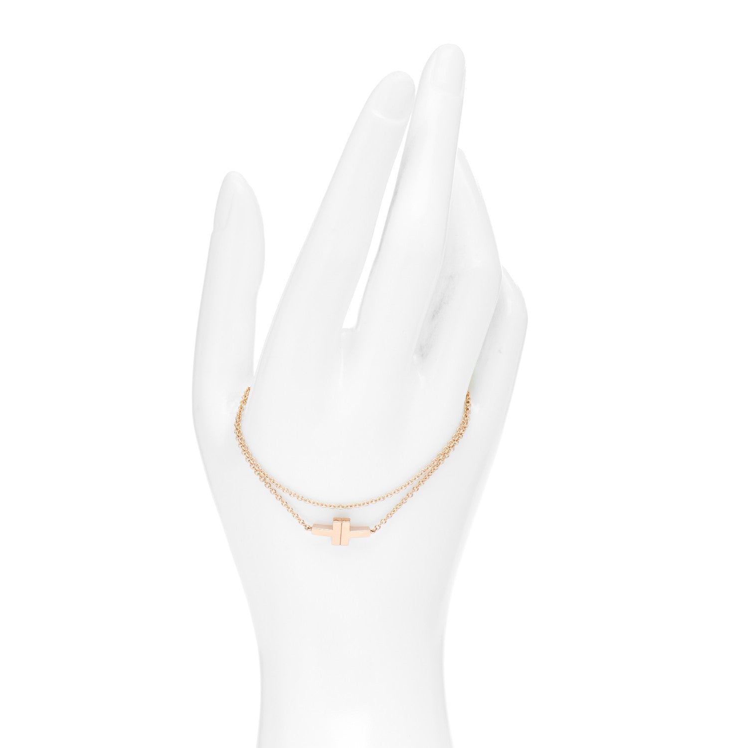 Tiffany 18K Rose Gold T Double Chain Bracelet 2 of 5