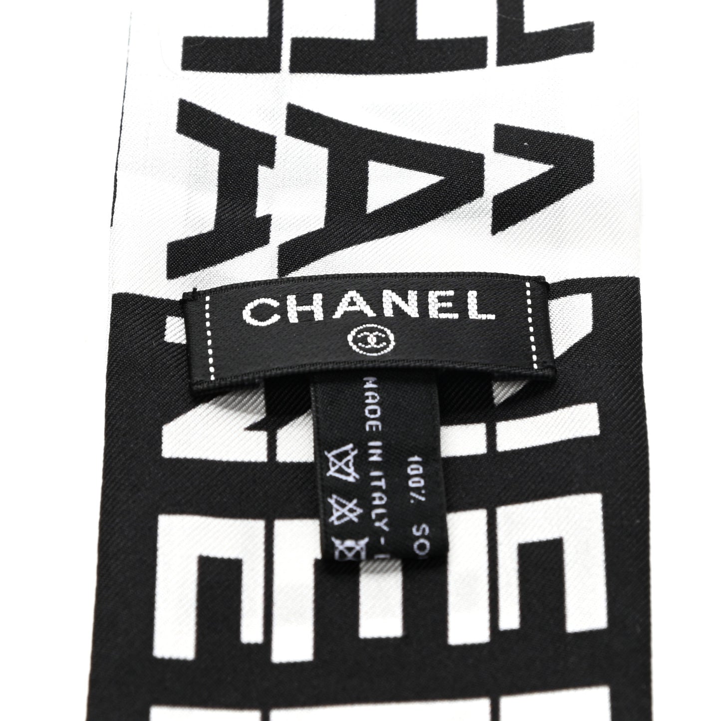 Silk Logo Slim Bandeau Scarf Black White