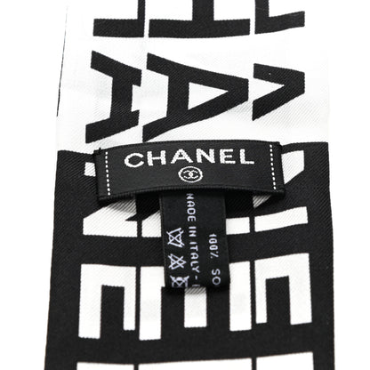 Chanel Silk Logo Slim Bandeau Scarf Black White 3 of 4