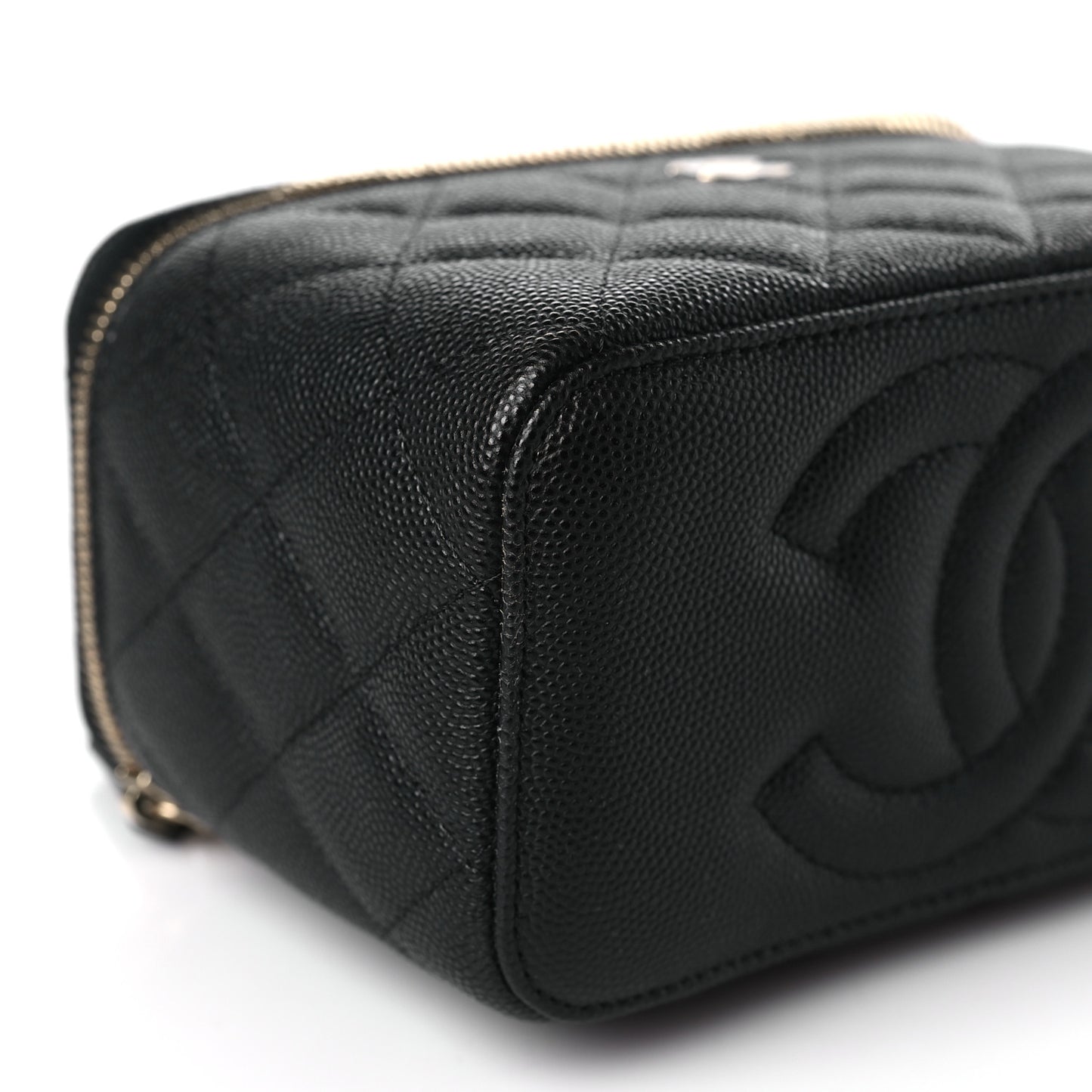 Caviar Quilted Small Vanity Case With Chain Black