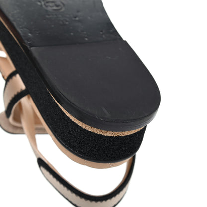 Chanel Satin CC Platform Sandals 37 Beige Black 12 of 15