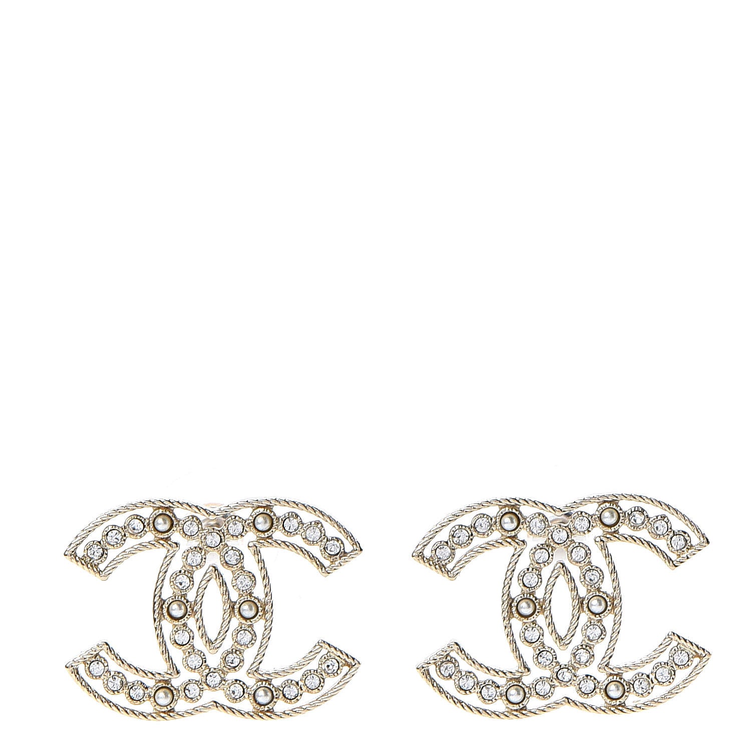 Chanel Pearl Crystal Sparkling Pearls CC Earrings Light Gold 1 of 5