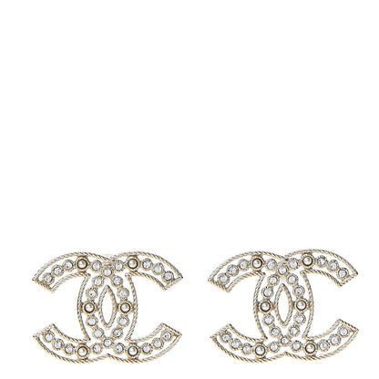 Chanel Pearl Crystal Sparkling Pearls CC Earrings Light Gold 1 of 5