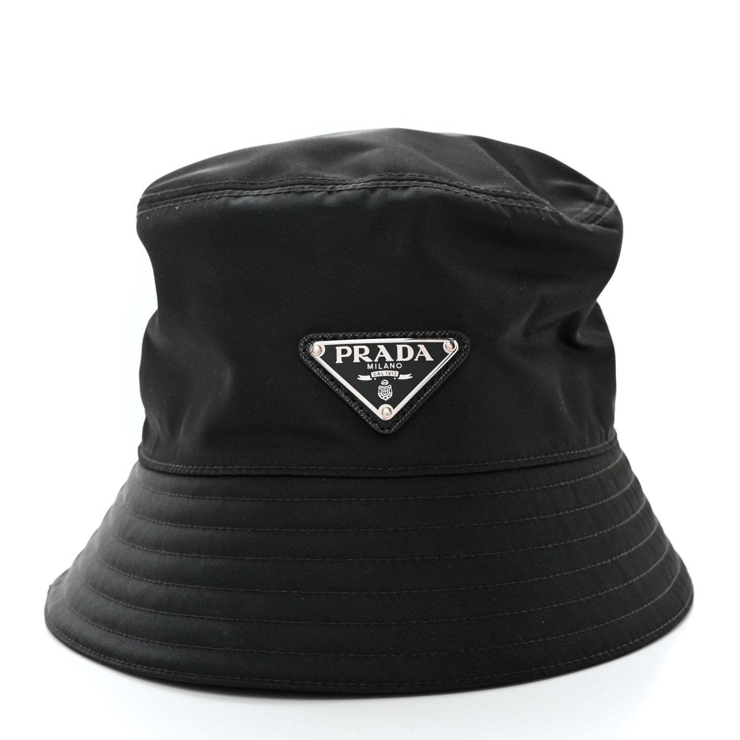 Prada Re-Nylon Metal Triangle Logo Womens Bucket Hat M Black 3 of 8