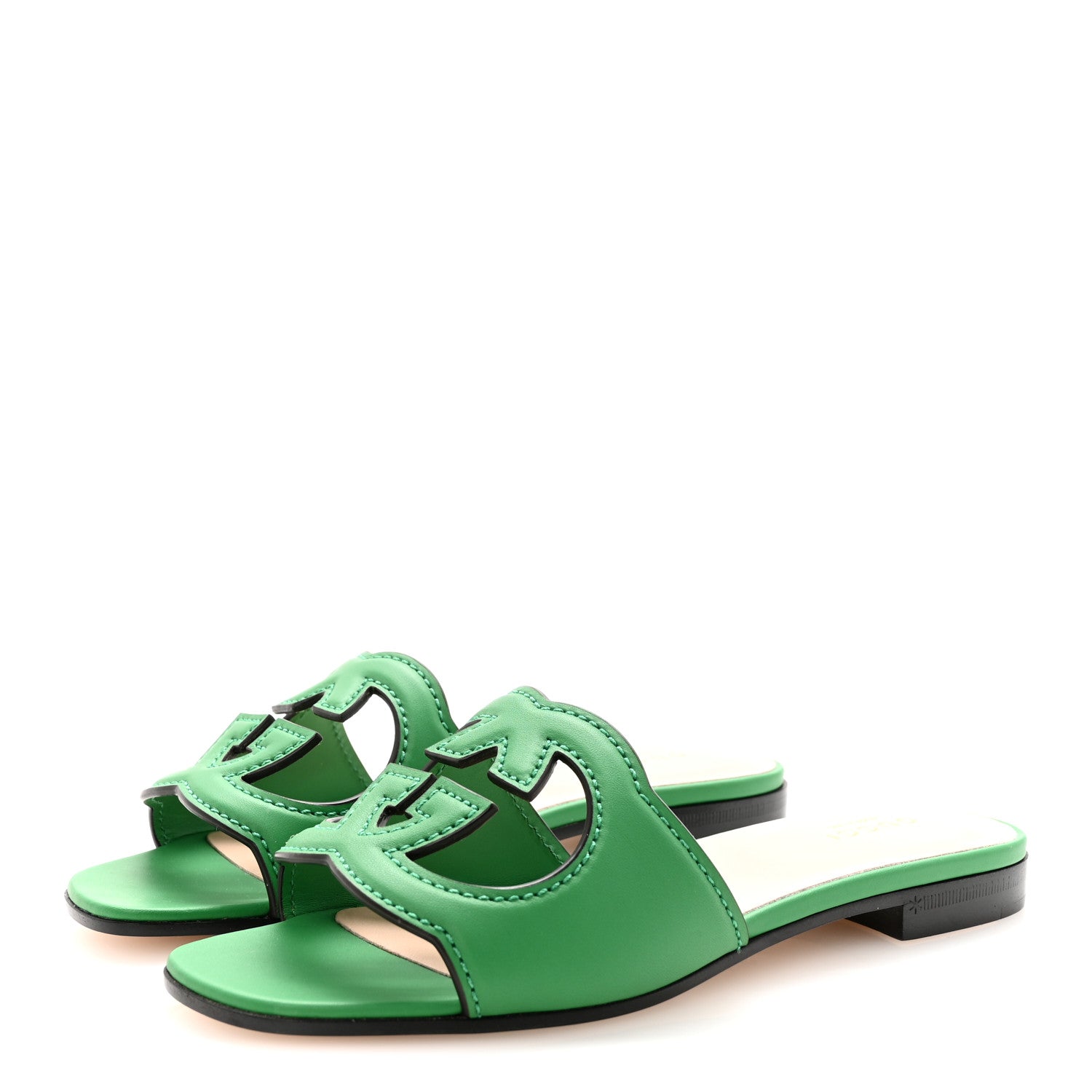 Gucci Cosmos Softy Calfskin Interlocking G Cut Out Slide Sandals 35 New Shamarock 4 of 9