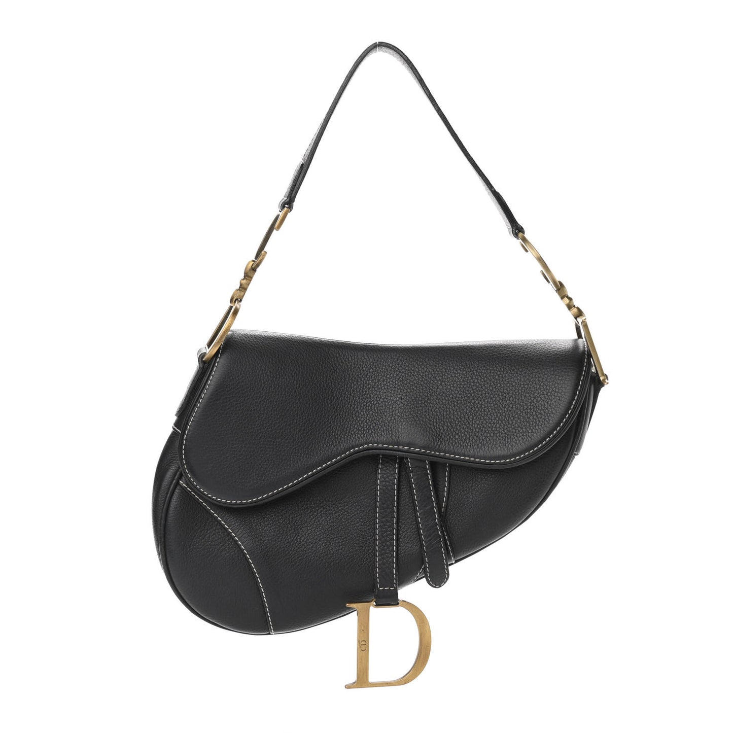 Grained Calfskin Saddle Bag Black