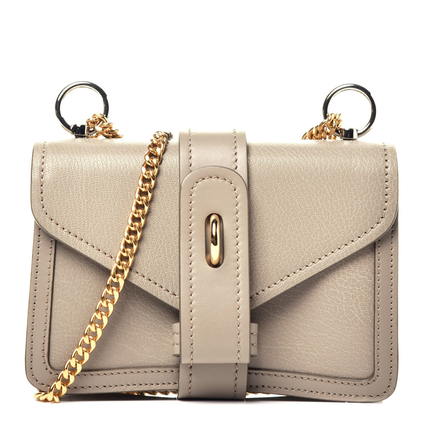 Shiny Goatskin Calfskin Mini Aby Chain Shoulder Bag Motty Grey