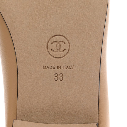 Chanel Lambskin Cap Toe CC Ballerina Flats 38 Beige Black 8 of 9