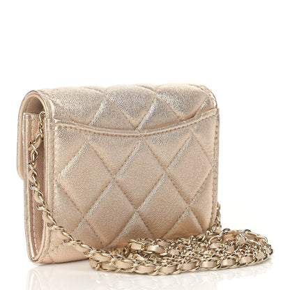 Chanel Metallic Lambskin Quilted Flap Card Holder On Chain Gold 3 of 10