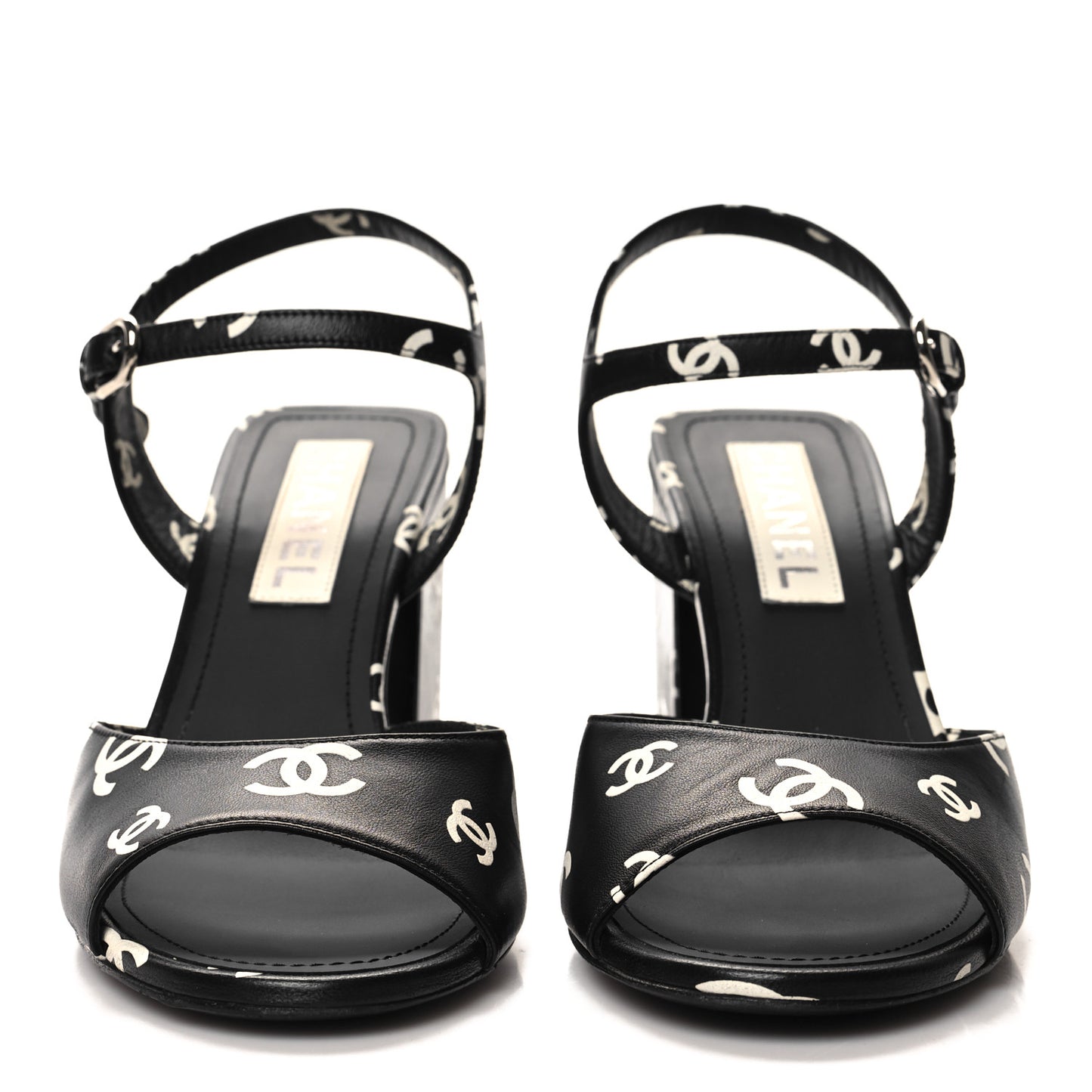 Printed Lambskin CC Platform Sandals 39 Black White
