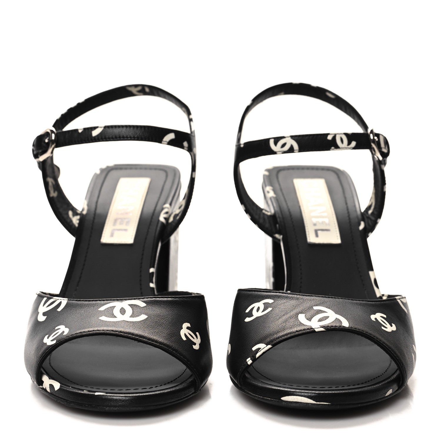 Chanel Printed Lambskin CC Platform Sandals 39 Black White 2 of 9