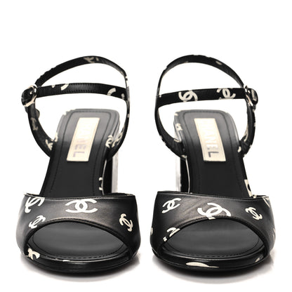 Chanel Printed Lambskin CC Platform Sandals 39 Black White 2 of 9