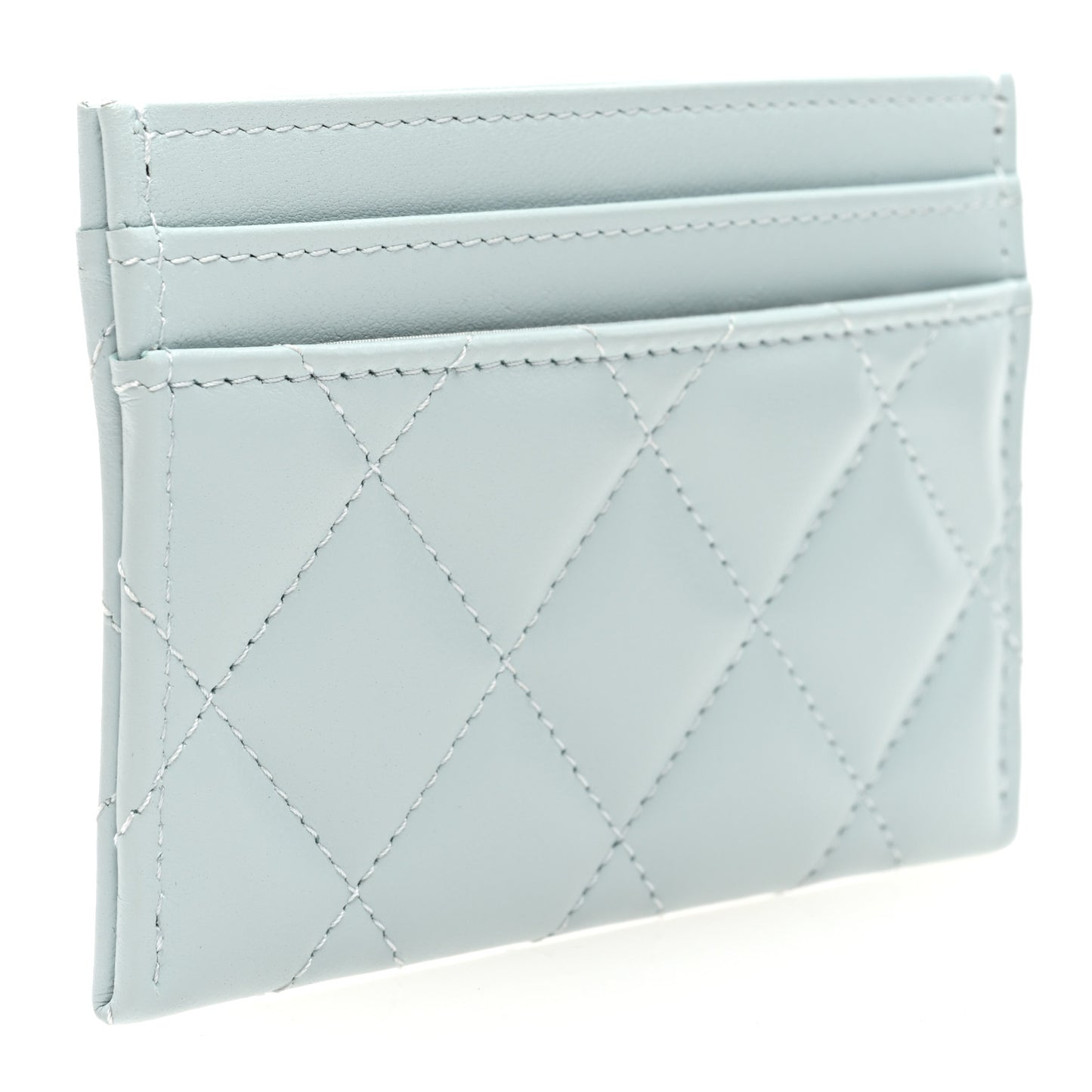 Lambskin Pearl Quilted Card Holder Light Blue