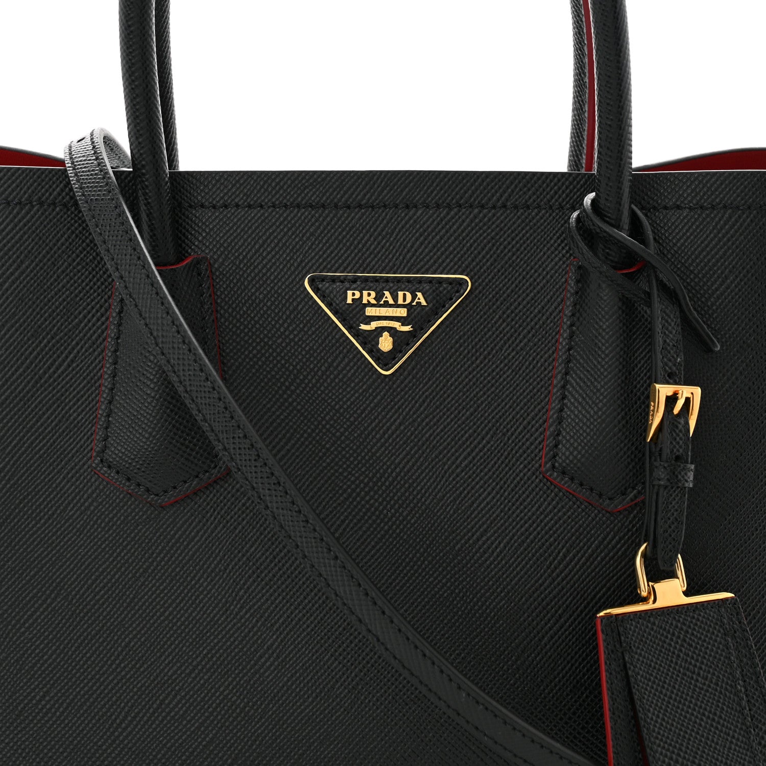 Prada Saffiano Cuir Small Double Bag Black Fuoco 8 of 10