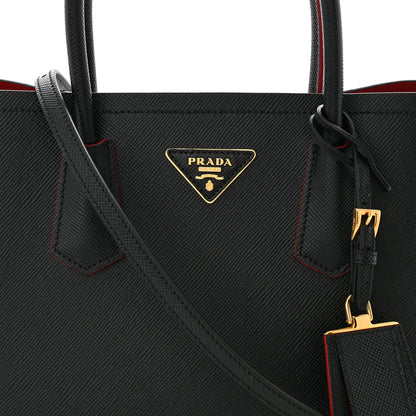 Prada Saffiano Cuir Small Double Bag Black Fuoco 8 of 10