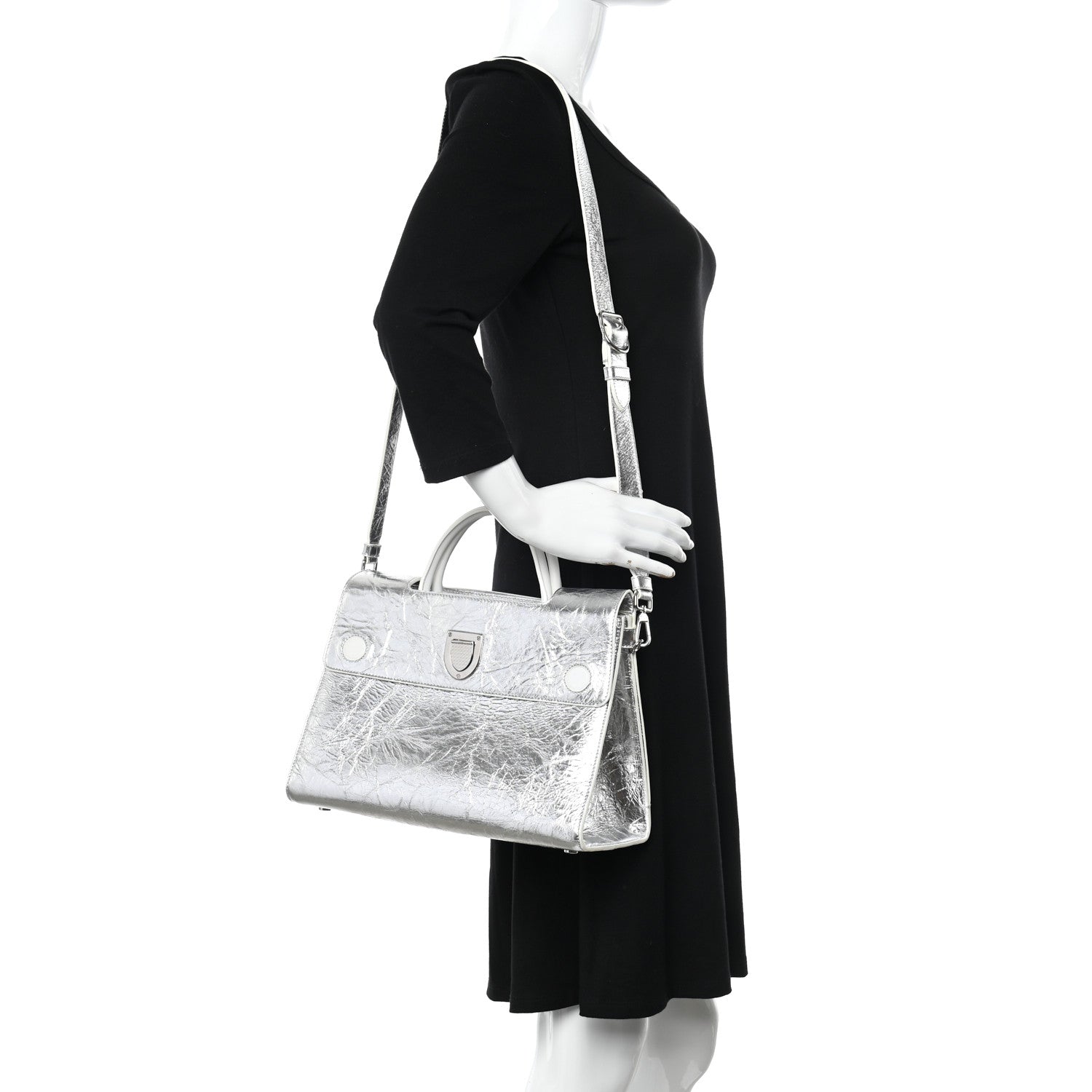 Christian Dior Metallic Calfskin Medium Diorever Flap Silver 2 of 16