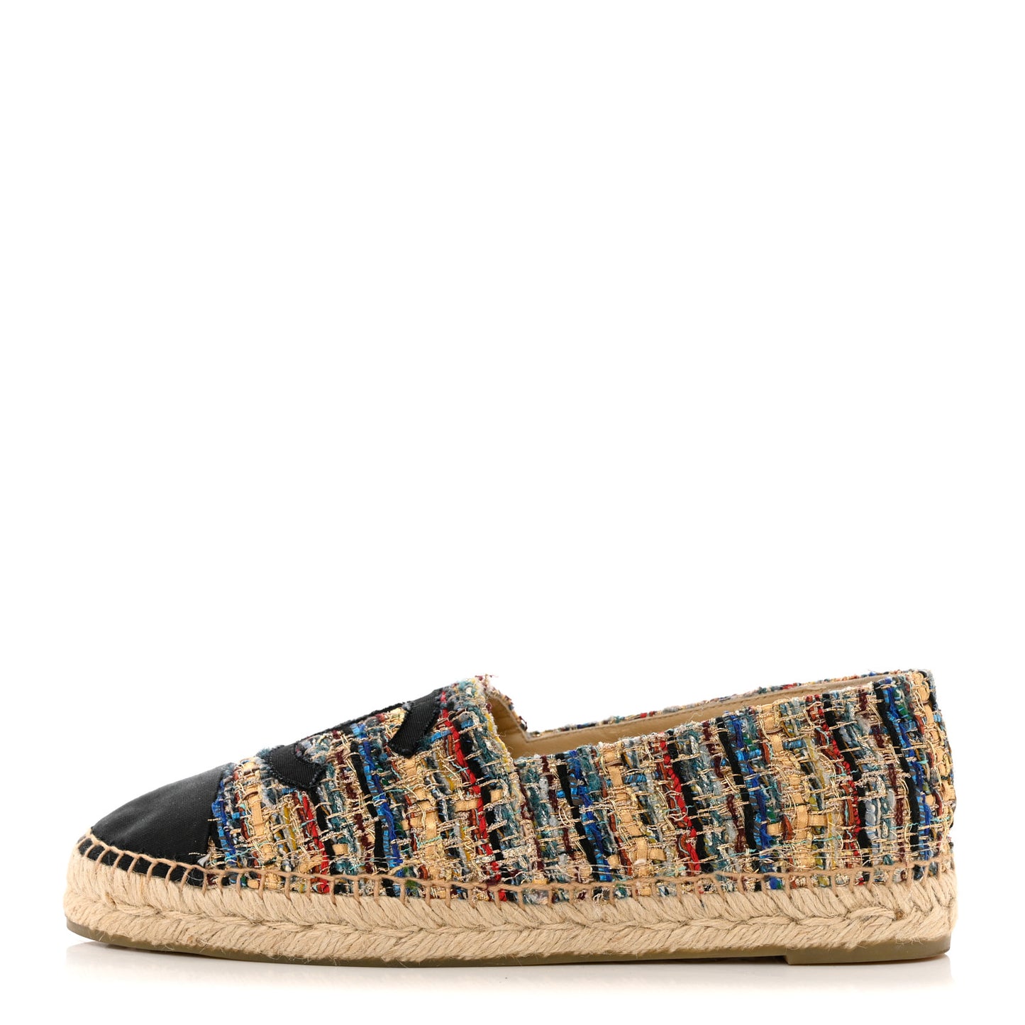 Tweed Grosgrain CC Espadrilles 41 Multicolor Black