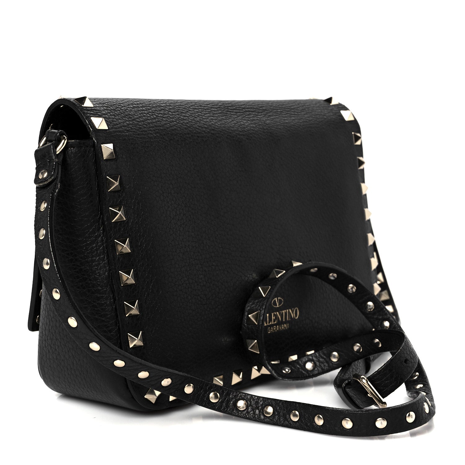 Valentino Garavani Pebbled Calfskin Small Rockstud Crossbody Flap Bag Black 3 of 10