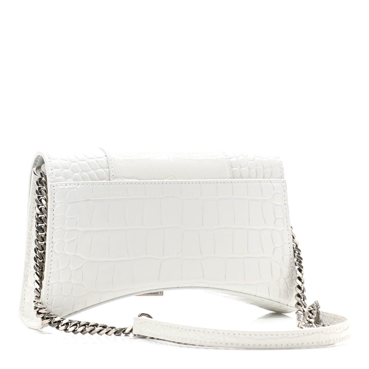 Shiny Calfskin Crocodile Embossed Small Hourglass Evening Chain Bag White