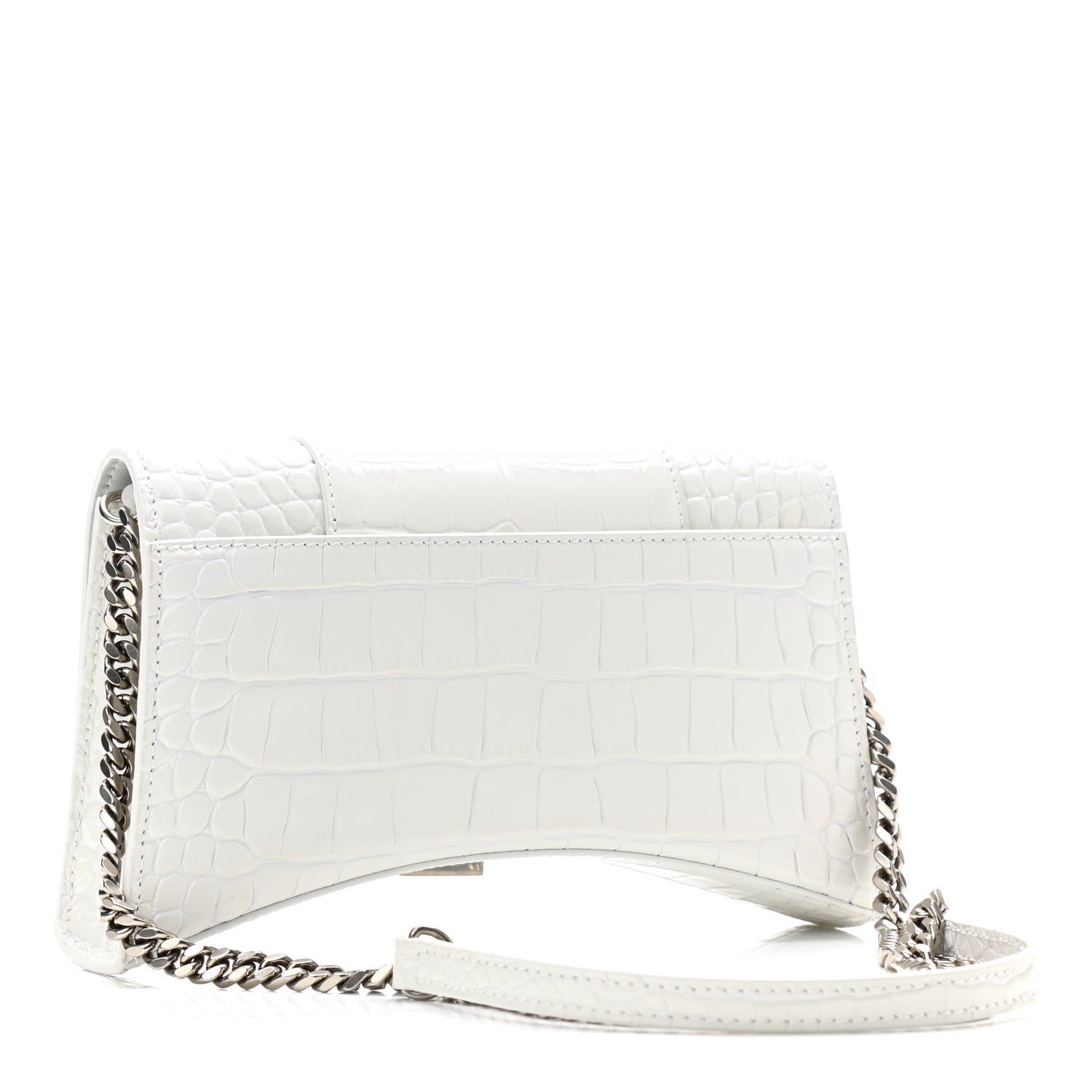 Balenciaga Shiny Calfskin Crocodile Embossed Small Hourglass Evening Chain Bag White 3 of 9