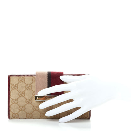 Gucci Monogram Calfskin Ladies Web Long Wallet Beige Ebony Bordeaux 2 of 9