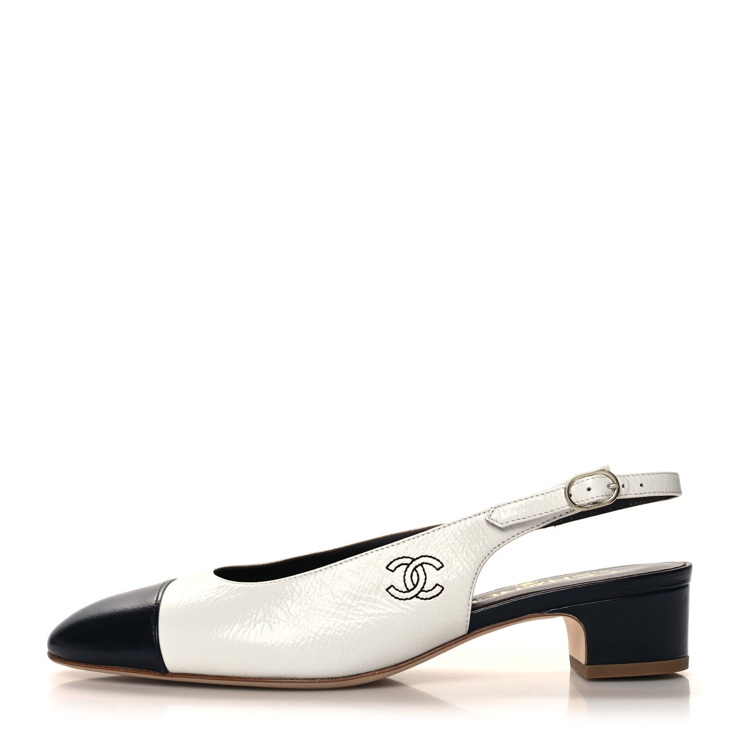 Chanel Calfskin Cap Toe CC Slingback Pumps 40 White Dark Navy 1 of 10