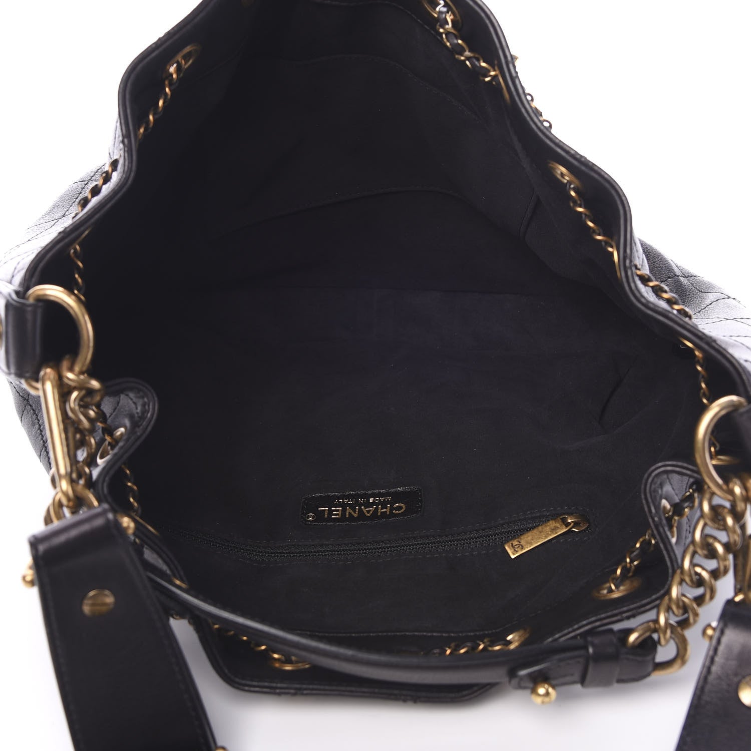 Chanel Calfskin Stitched Small Paris Rome Drawstring CC Bag Black 4 of 11