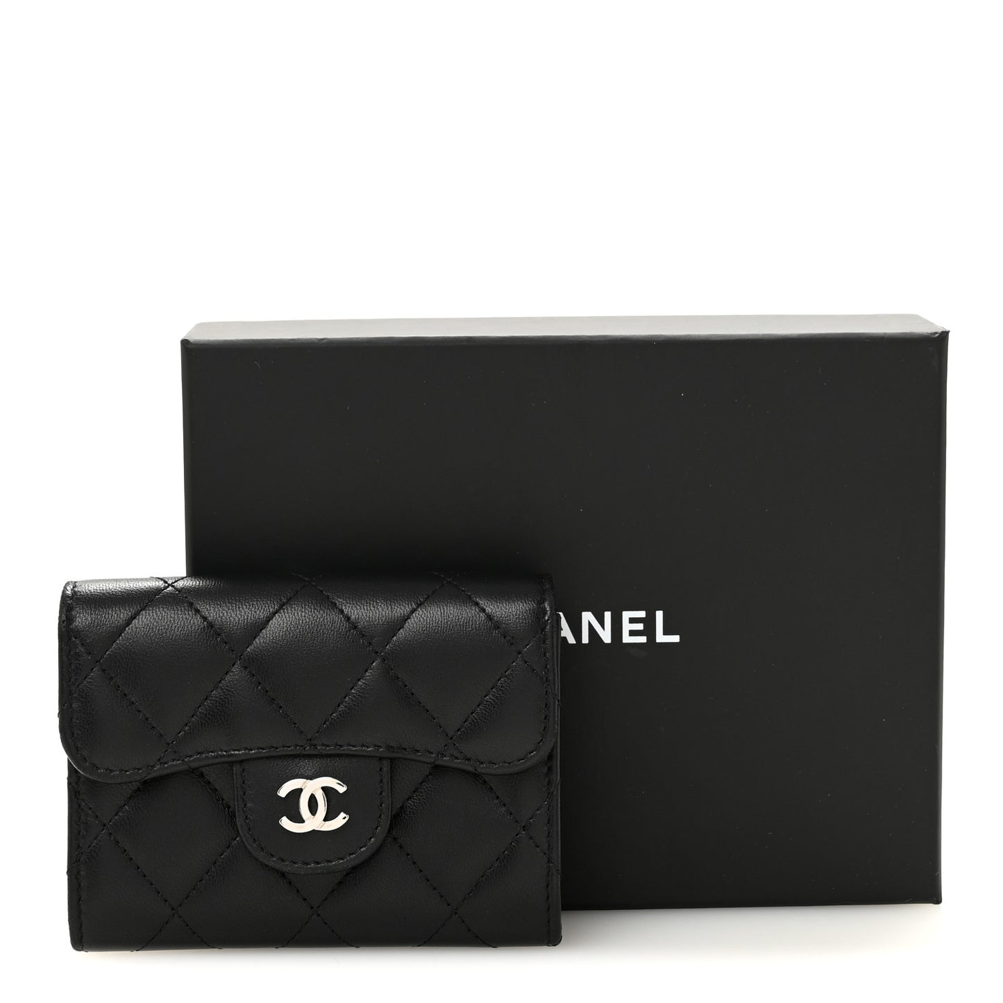 Lambskin Quilted Flap Card Holder Wallet Black