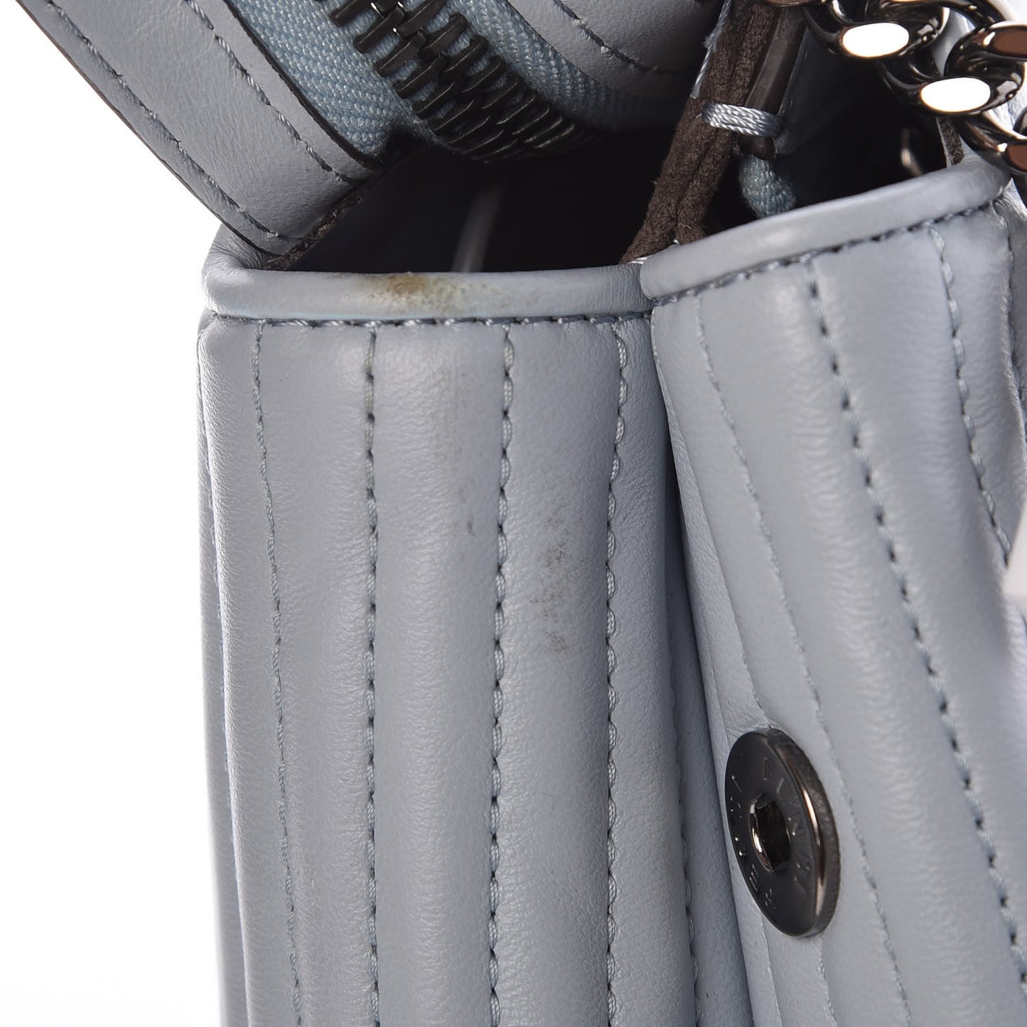 Shiny Nappa Trapuntata Chain Small DotCom Click Chain Satchel Light Blue