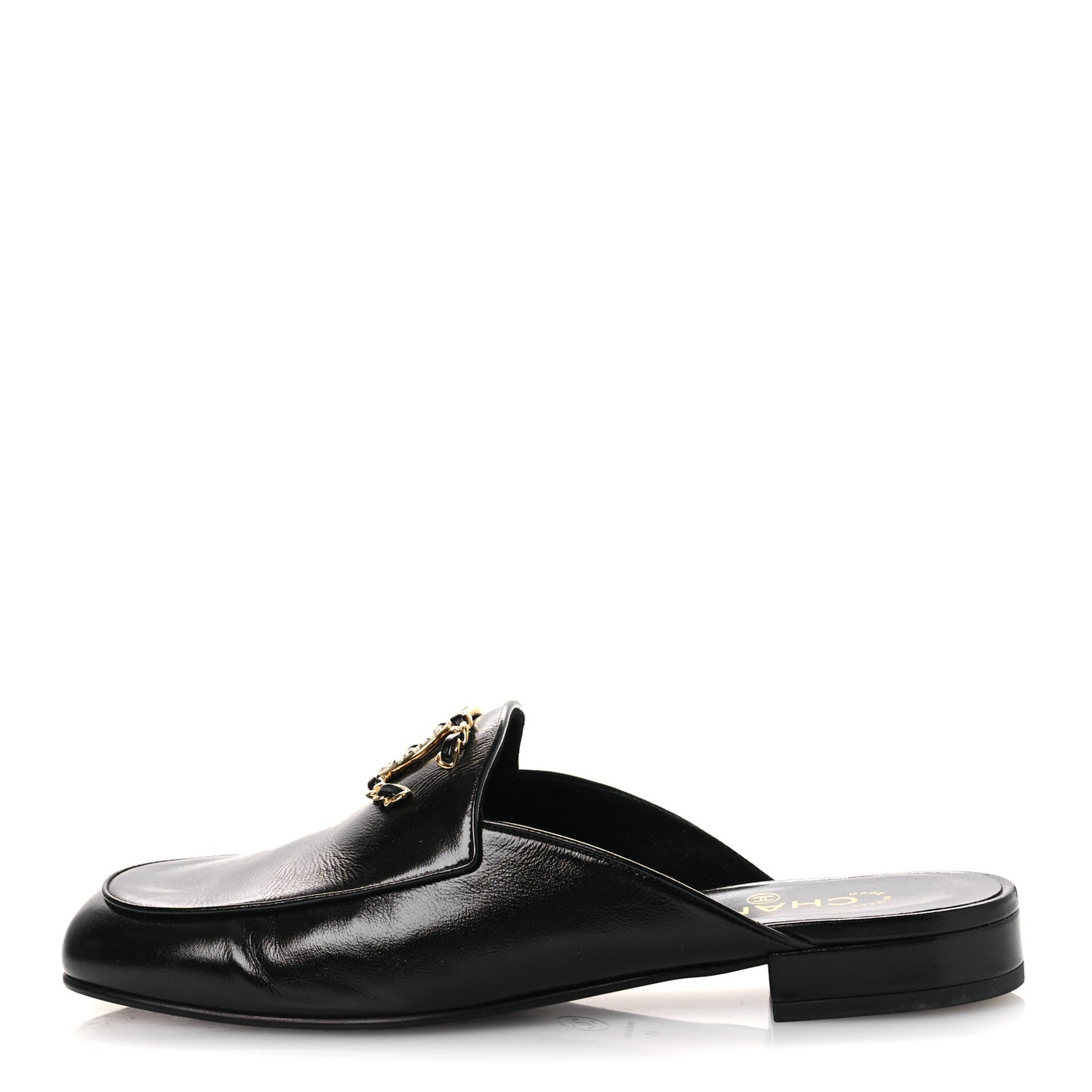 Shiny Calfskin Crystal CC Mules 41 Black