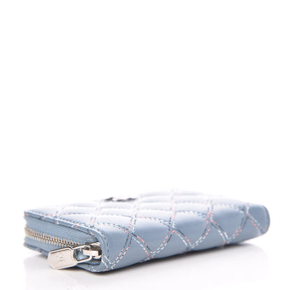 Chanel Lambskin Double Quilted Stitch Zip Coin Purse Light Blue 2 of 7
