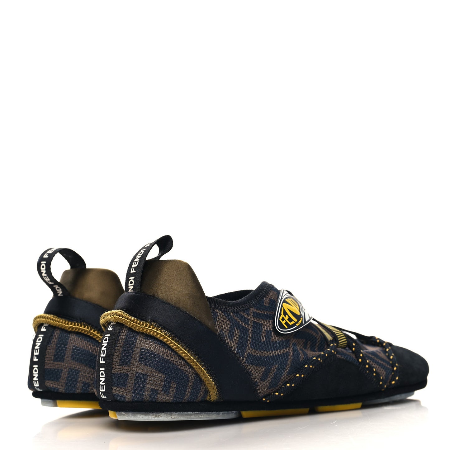 X SARAH COLEMAN Suede Mesh Satin FF Vertigo Womens Flex Sneakers 40 Black Tobacco Moro