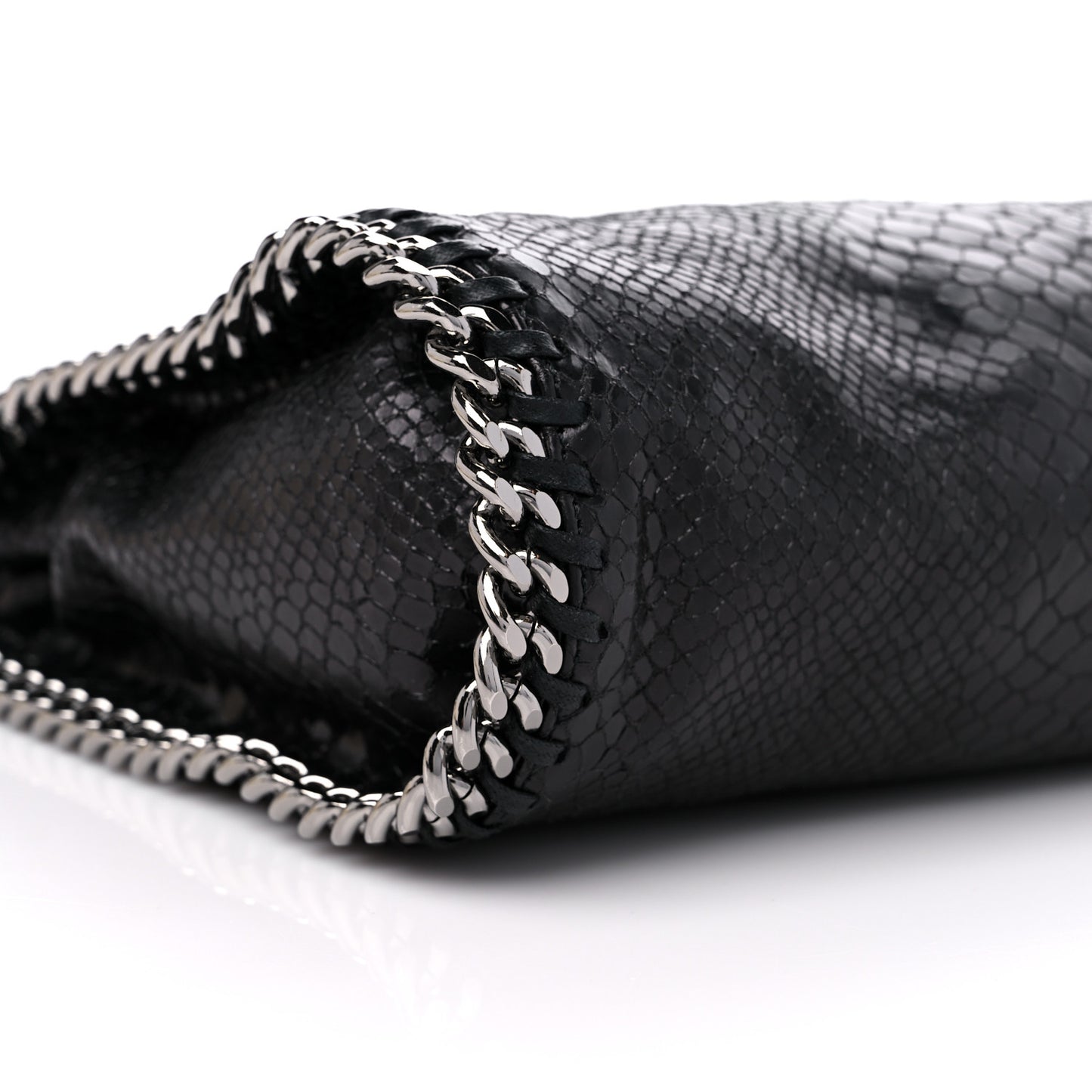 Metallic Faux Snakeskin Small Falabella Fold Over Tote Black