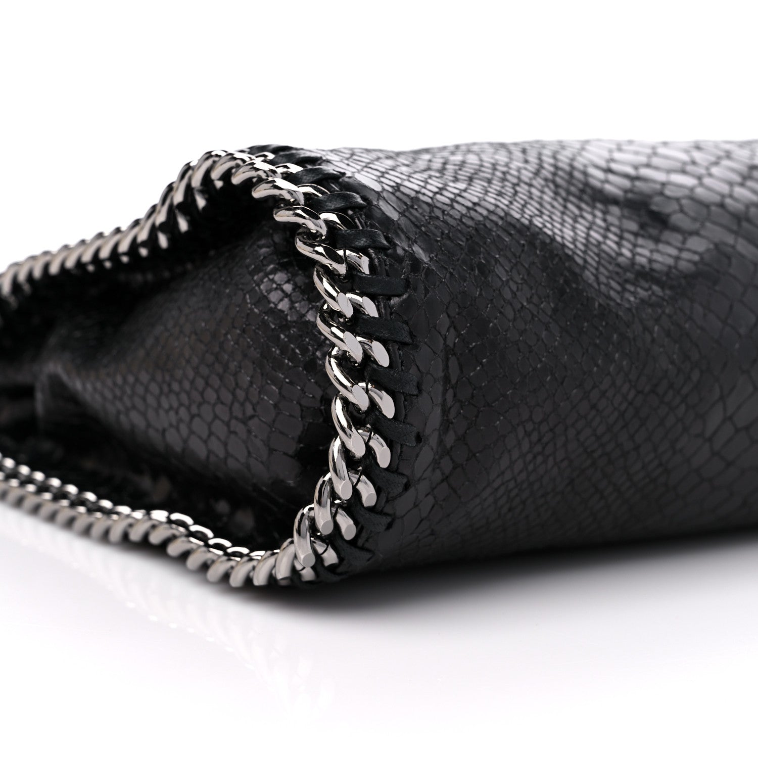 Stella McCartney Metallic Faux Snakeskin Small Falabella Fold Over Tote Black 6 of 7