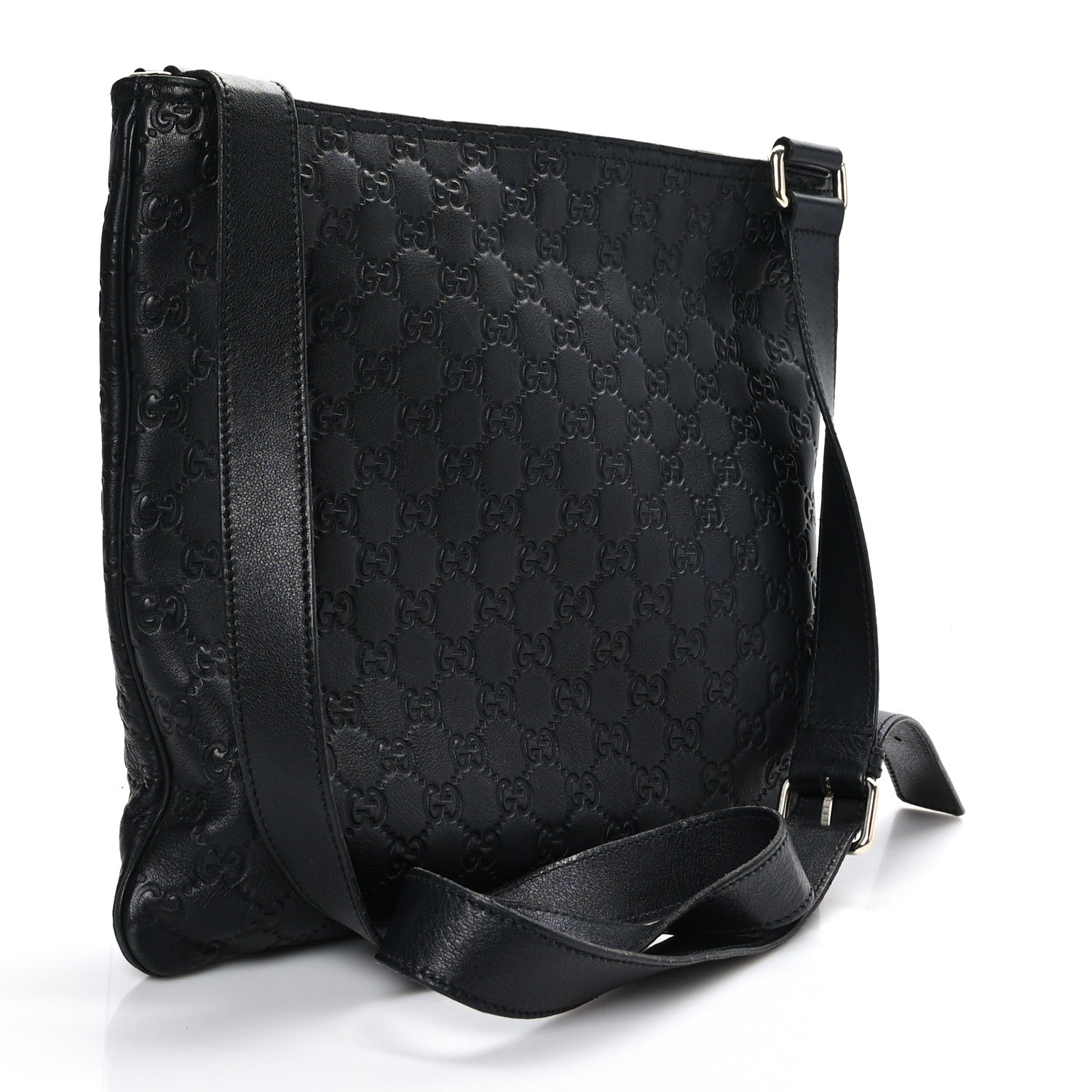 Gucci Guccissima Medium Flat Messenger Bag Black 3 of 9