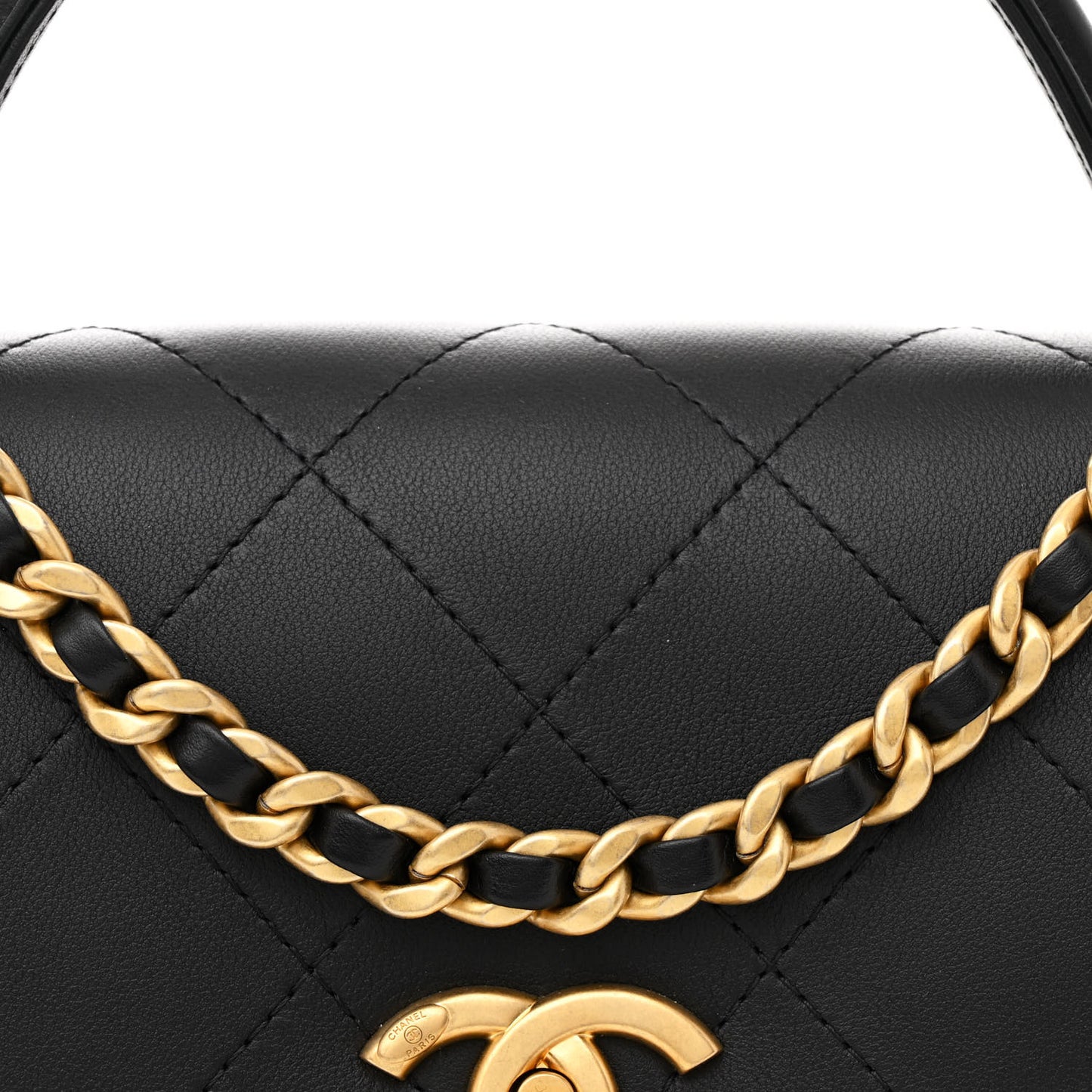 Calfskin Large Top Handle Flap Black