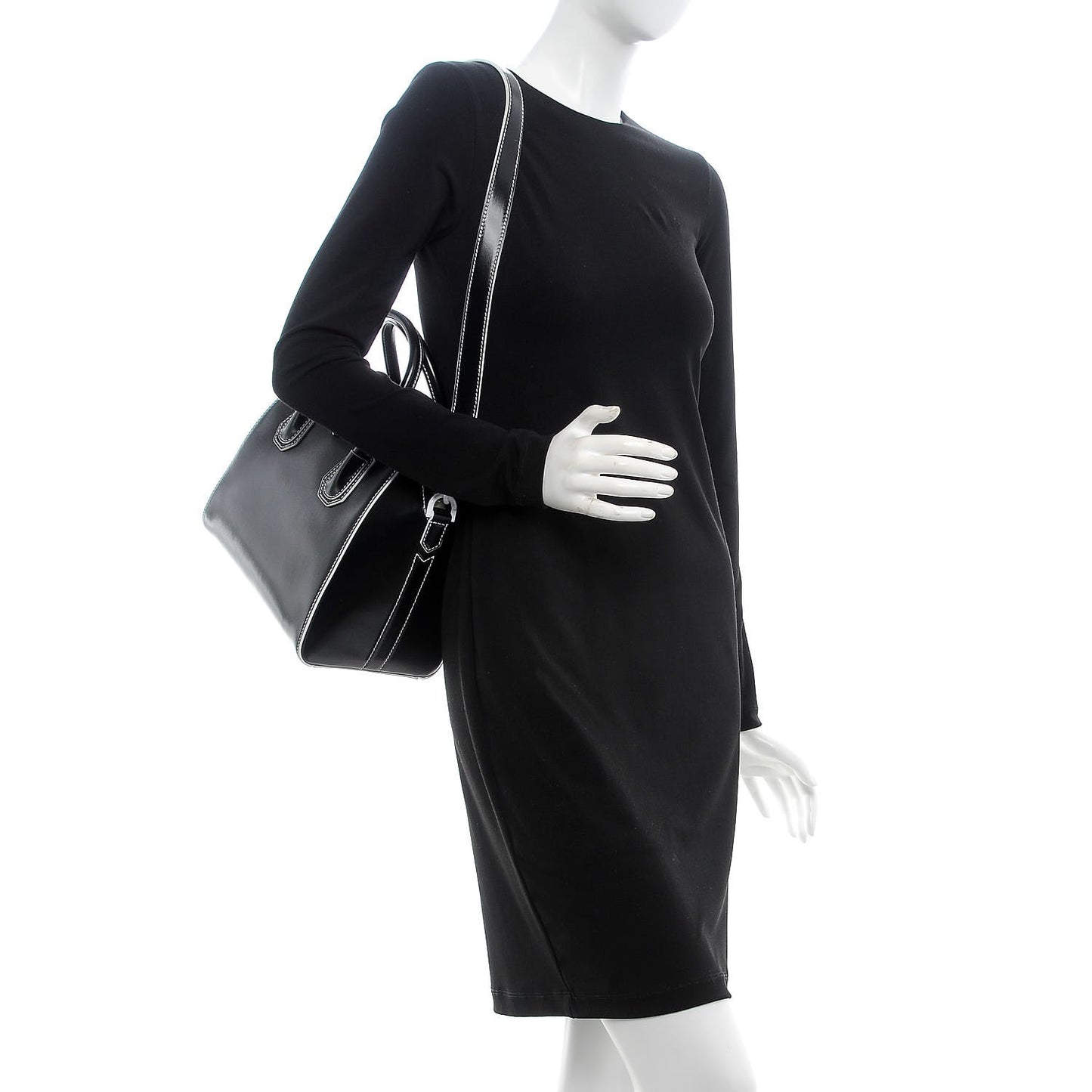 Calfskin Contrast Topstitch Small Antigona Black White