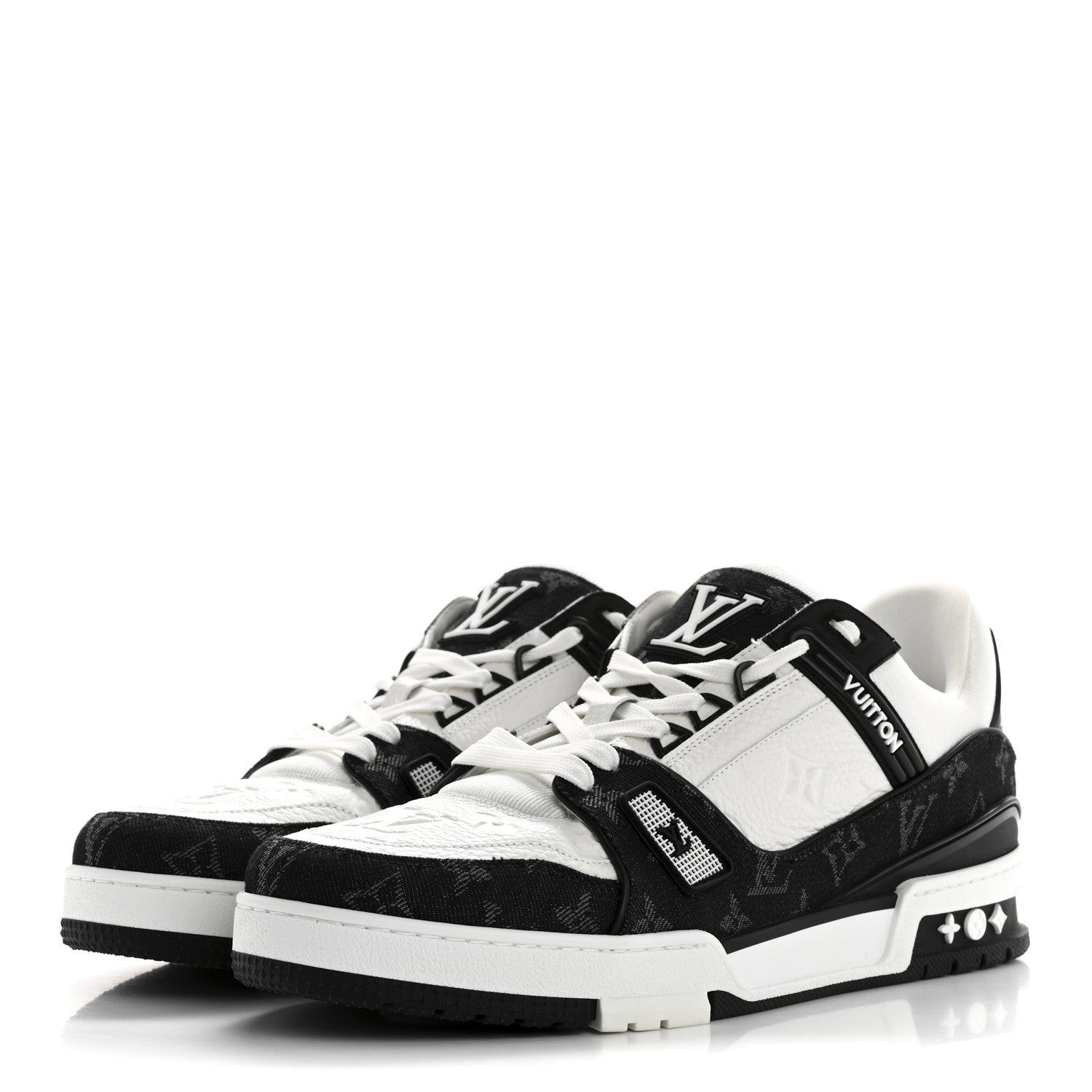 Louis Vuitton Calfskin Monogram Denim Mens LV Trainer Sneakers 9