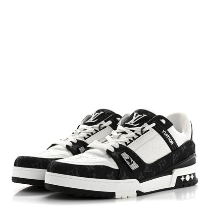 Louis Vuitton Calfskin Monogram Denim Mens LV Trainer Sneakers 9 Black 4 of 11