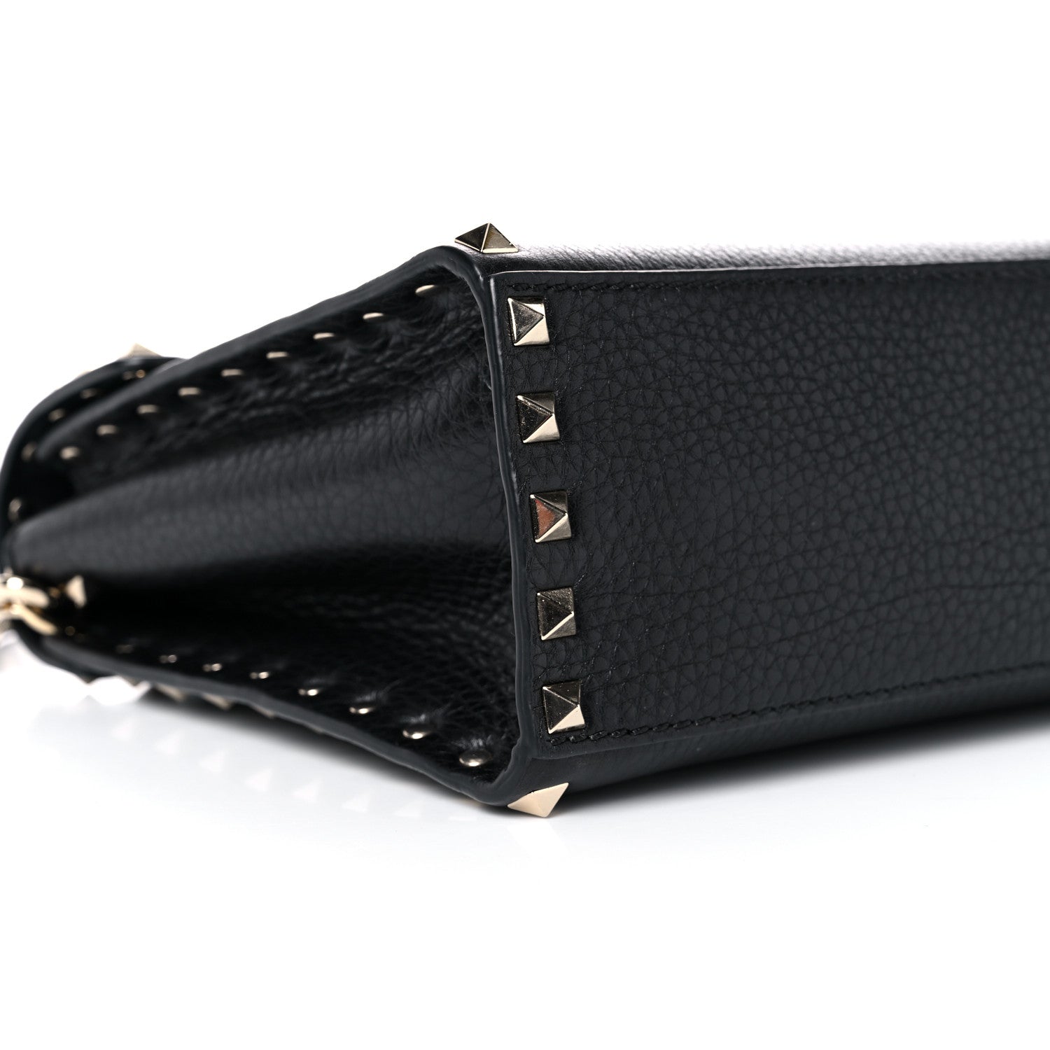Valentino Garavani Pebbled Calfskin Small Rockstud Single Handle Flap Bag Black 7 of 15