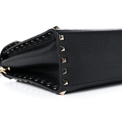 Valentino Garavani Pebbled Calfskin Small Rockstud Single Handle Flap Bag Black 7 of 15