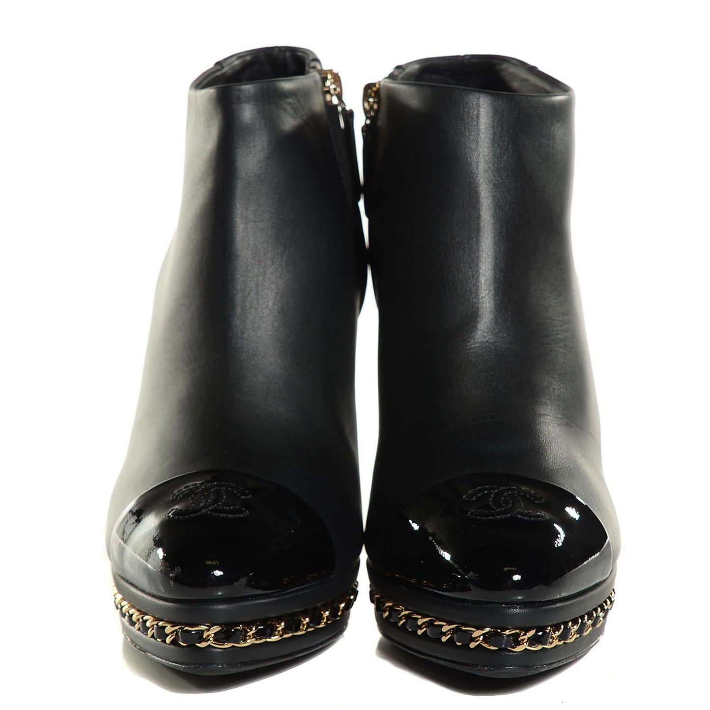 Lambskin Platform Chain Ankle Boots 36.5 Black