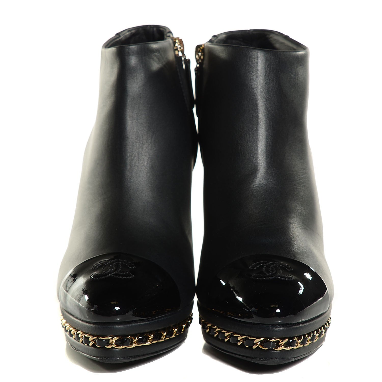 Chanel Lambskin Platform Chain Ankle Boots 36.5 Black 2 of 8