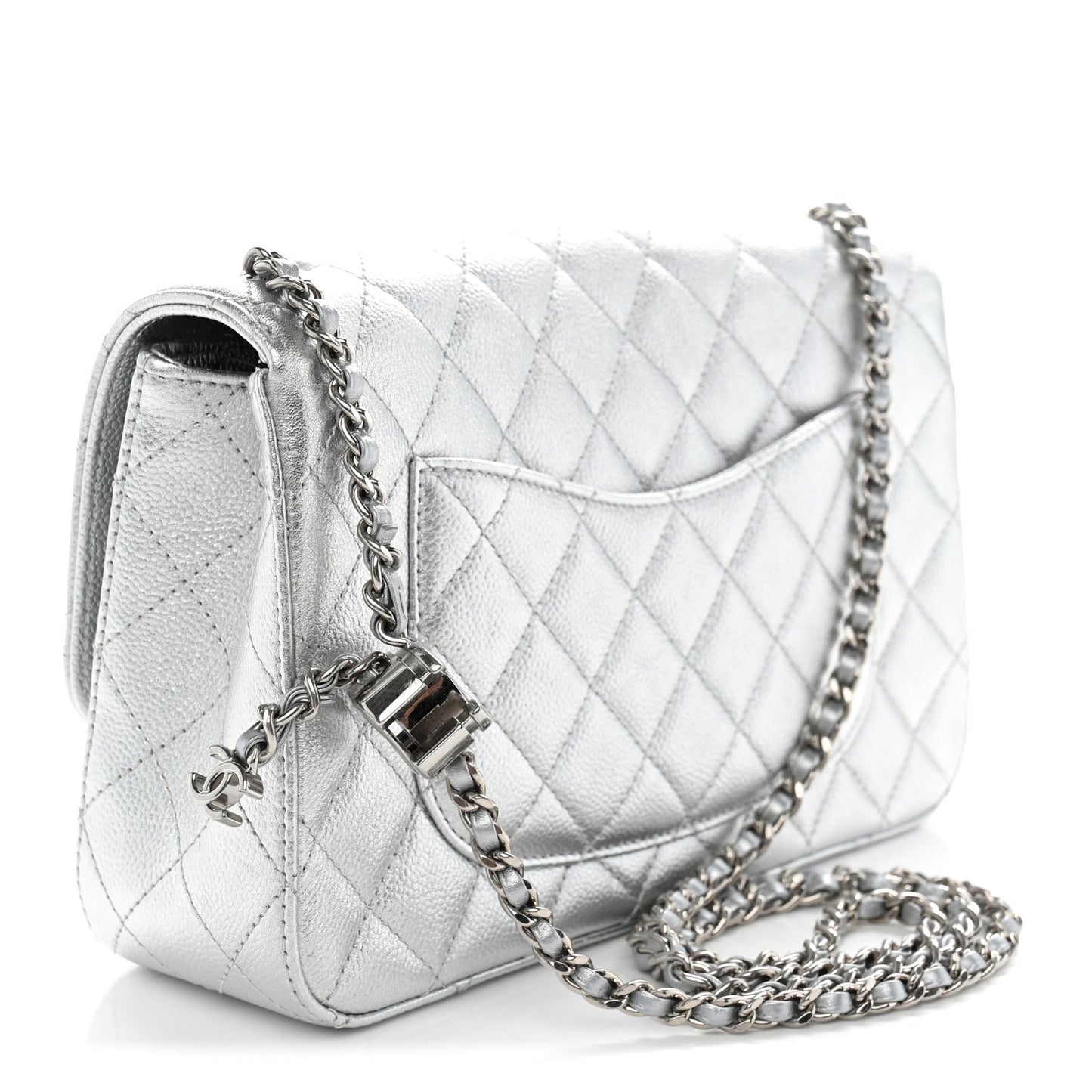 Metallic Caviar Quilted Medium CC Slide Flap Silver