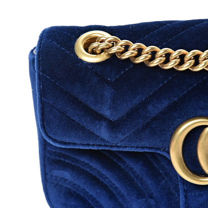 Gucci Velvet Matelasse Mini GG Marmont Shoulder Bag Cobalt Blue 10 of 11